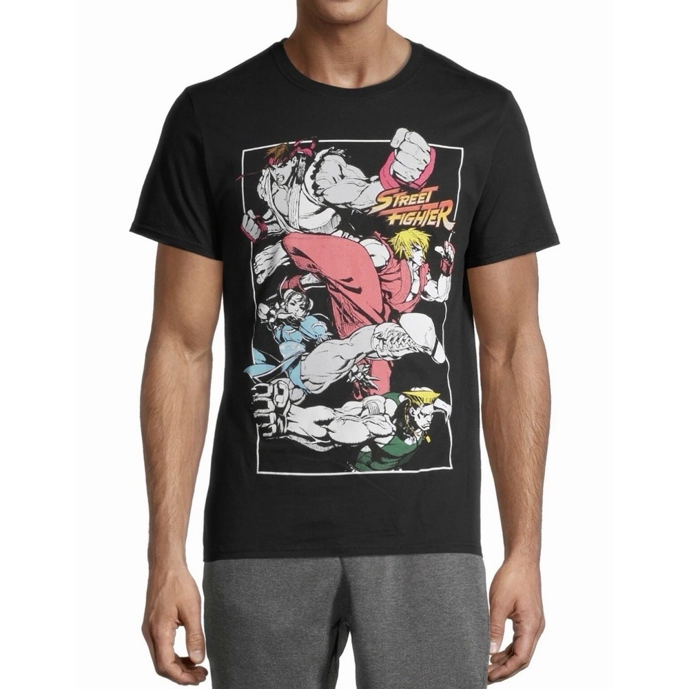 Capcom Street Fighter Graphic T-Shirt Mens 2XL Black Cast Action Shots Tee